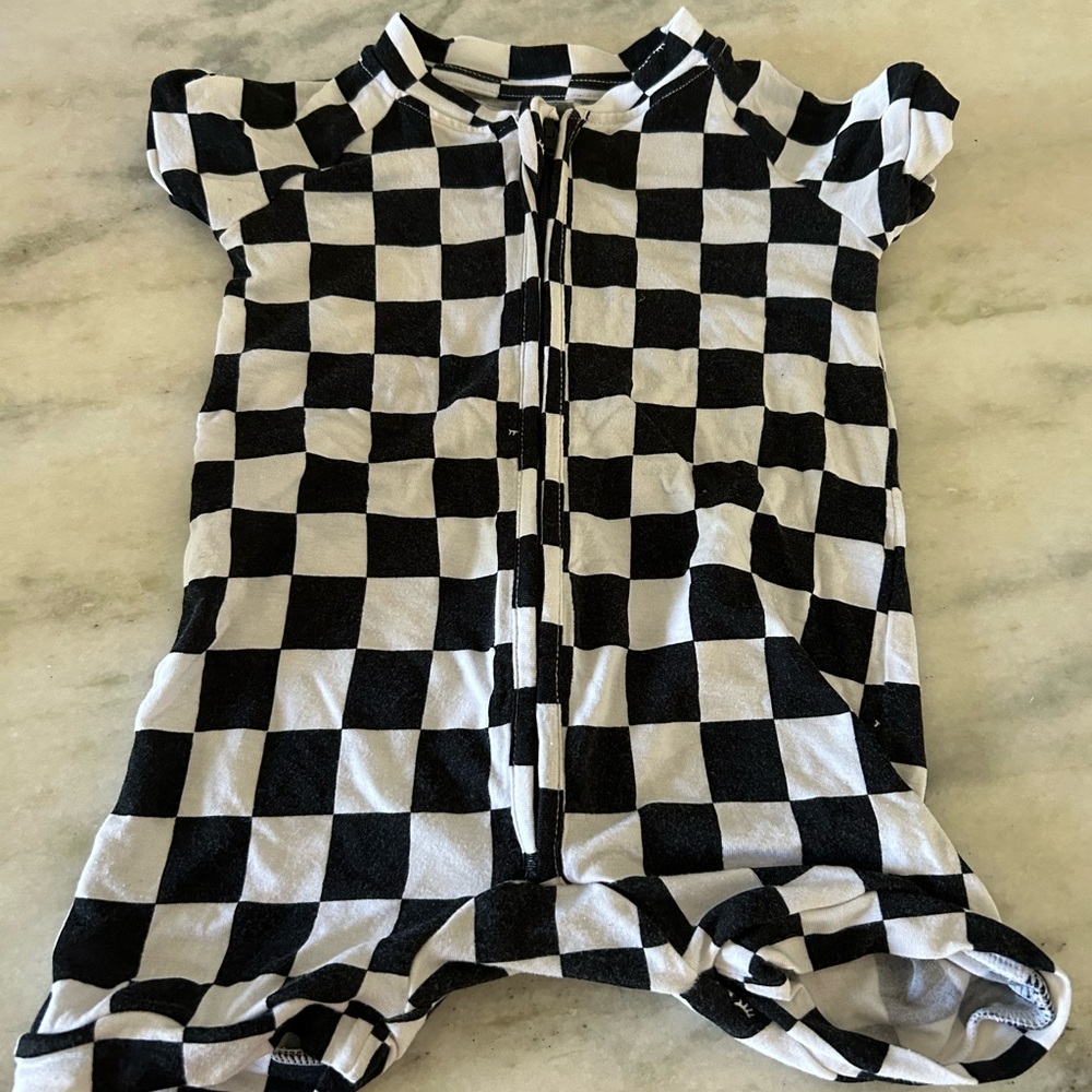 Little Sleepies Cool Checke Checkered Black and White shorty Romper
